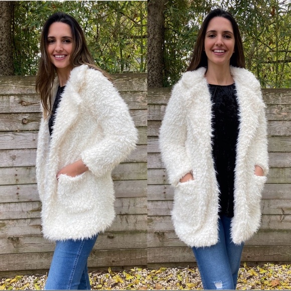 Shop The Trends Jackets & Blazers - Shaggy Faux Fur Super Soft Coat - Ivory